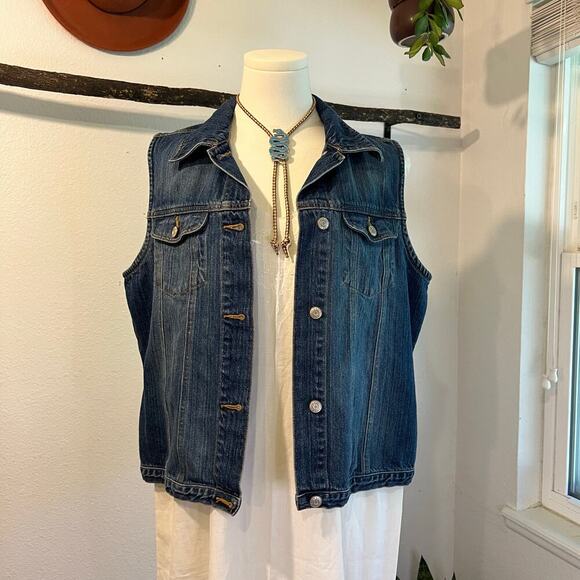 Vintage 90s Old Navy Dark Wash Cotton Denim Button Front Vest Size Large - Picture 1 of 9